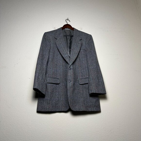 VTG TownCraft Houndstooth Wool Blazer Sport Coat Jacket Men 42L White Preppy 90s - Picture 1 of 16